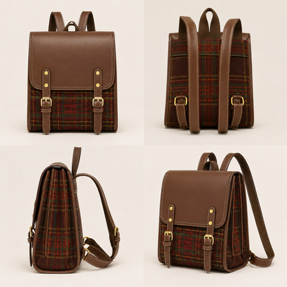 Sac à dos cartable tartan en simili cuir