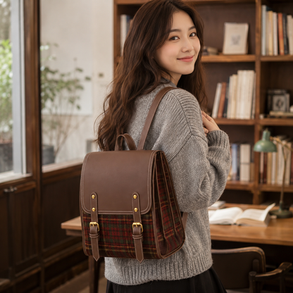 Sac à dos cartable tartan en simili cuir