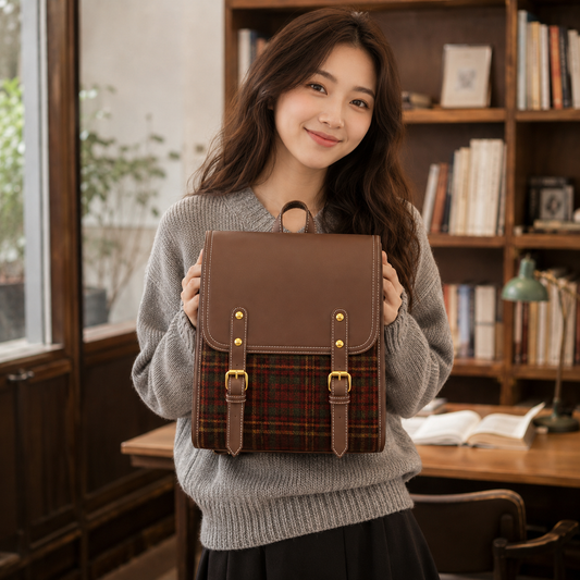 Sac à dos cartable tartan en simili cuir