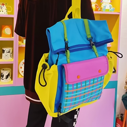 Sac à dos roll-top coloré à carreaux